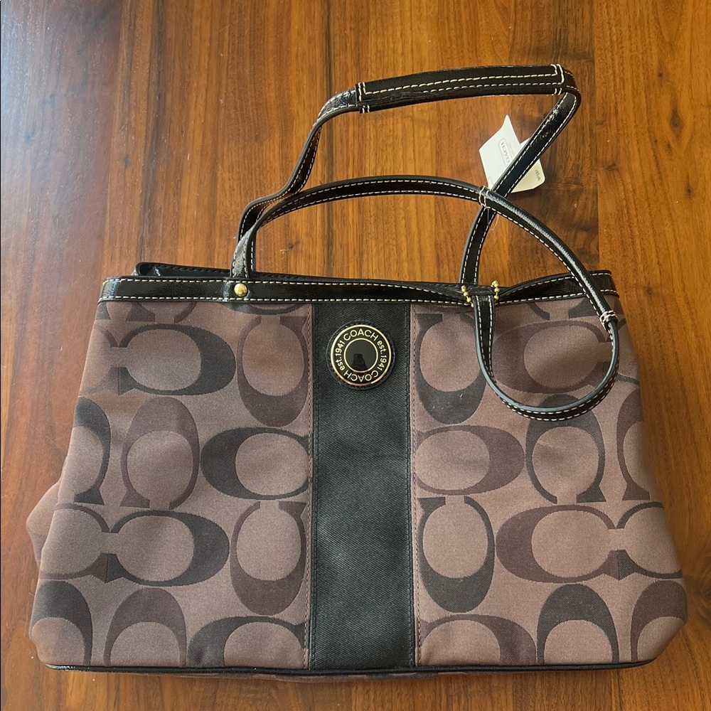 NWT Vintage Coach Brown and Black Signature Tote